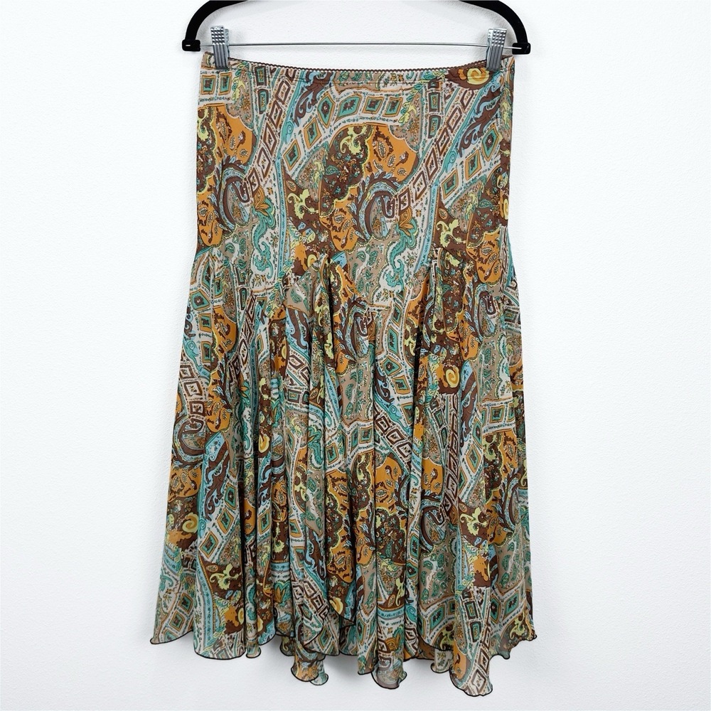 Newsworthy Skirt Womens Medium Green‎ Brown Paisley Y2K Peasant Fairy Whimsical
